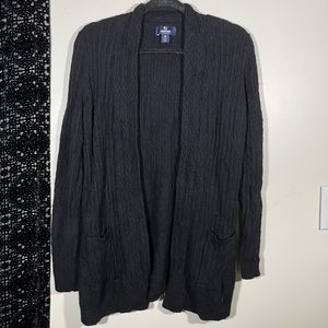 Lands end black cable knit cashmere cardigan sweater